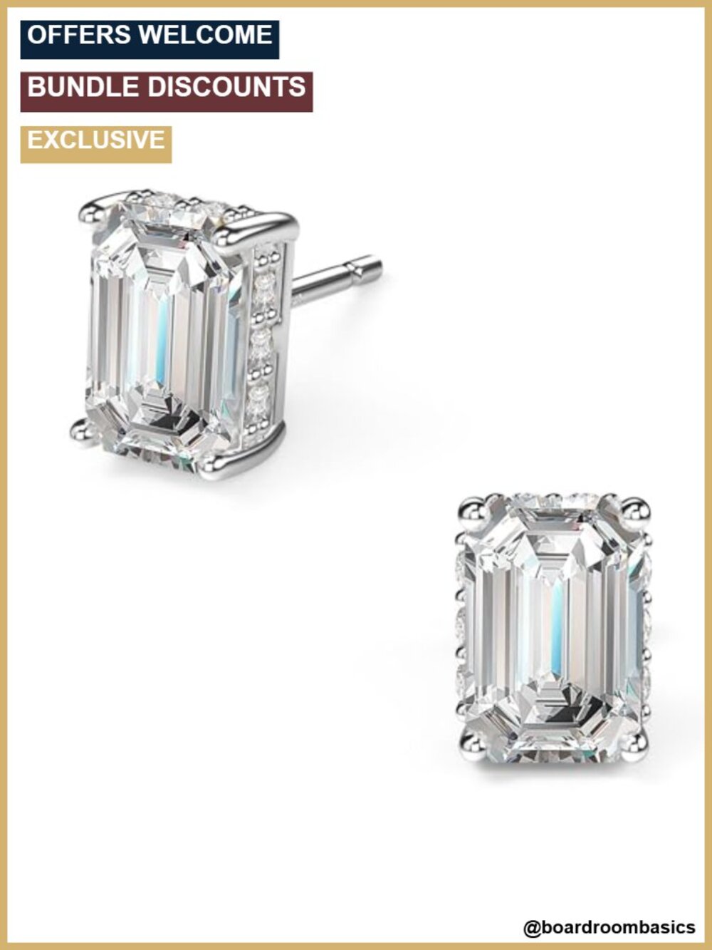 Emerald Cut Cubic Zirconia Stud Earrings Sterling Silver